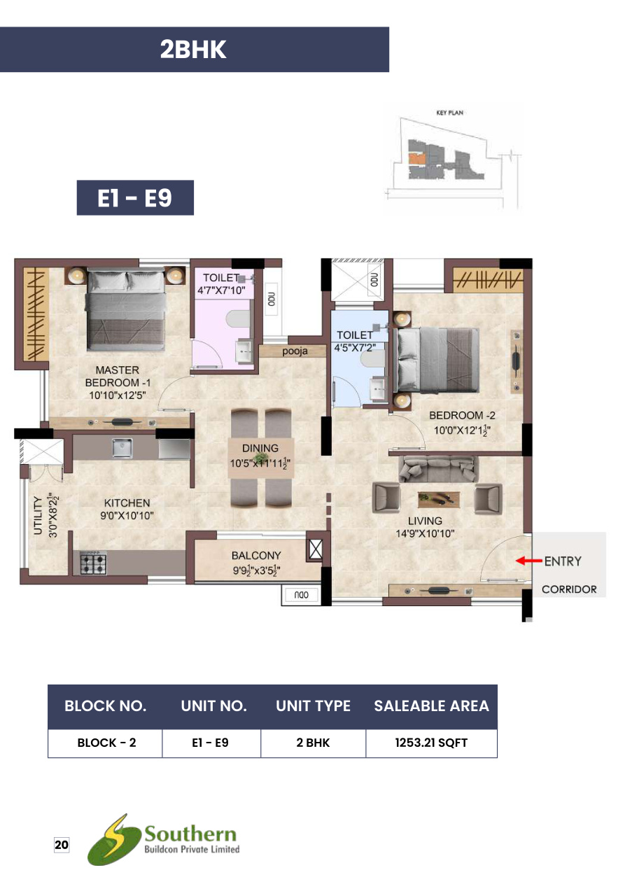 2 BHK E1 E9 floor plan