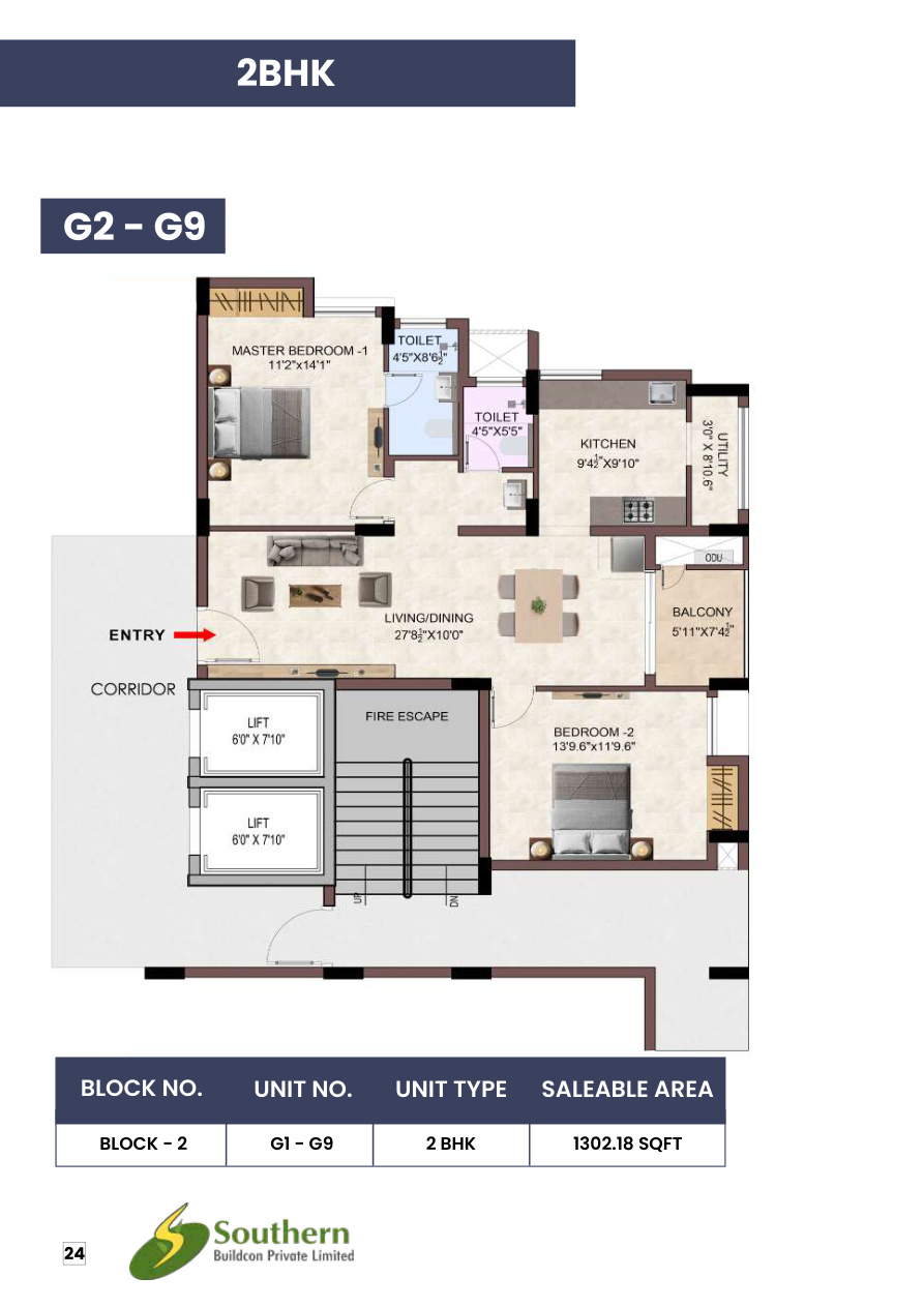 2 BHK G2 G9 floor plan