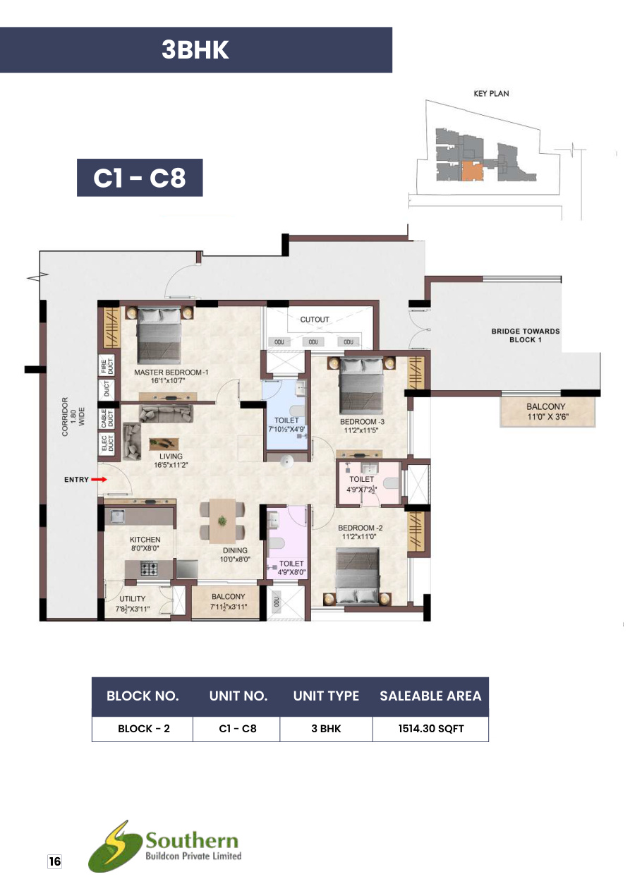 3 BHK C1 C8 floor plan